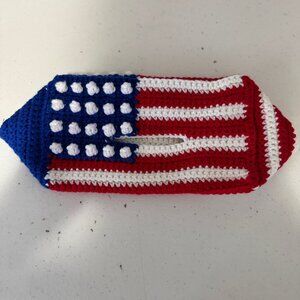 American Flag Knitted Tissue Box Cover
